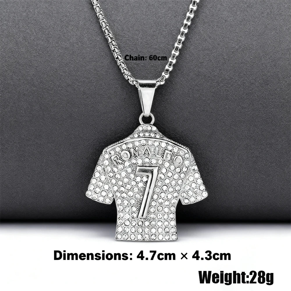 Hip Hop Style Number 7 Jersey Zircon Pendant Alloy Necklace for Men,Ronaldo Commemorative Necklace,World Cup Football Fan Gifts