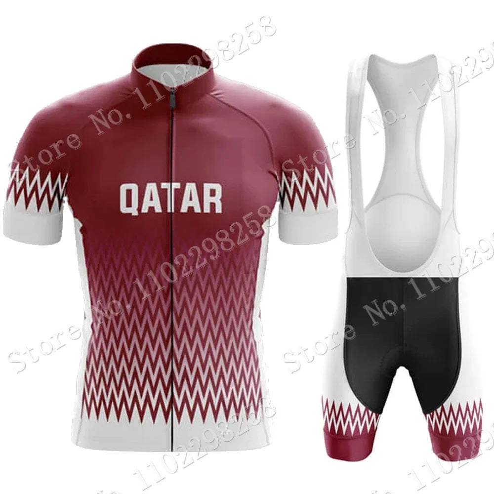 Qatar National Team Cycling Jersey 2023 Set Summer Bicycle Clothing Road Bike Shirts Suit Bicycle Bib Shorts MTB Ropa Maillot