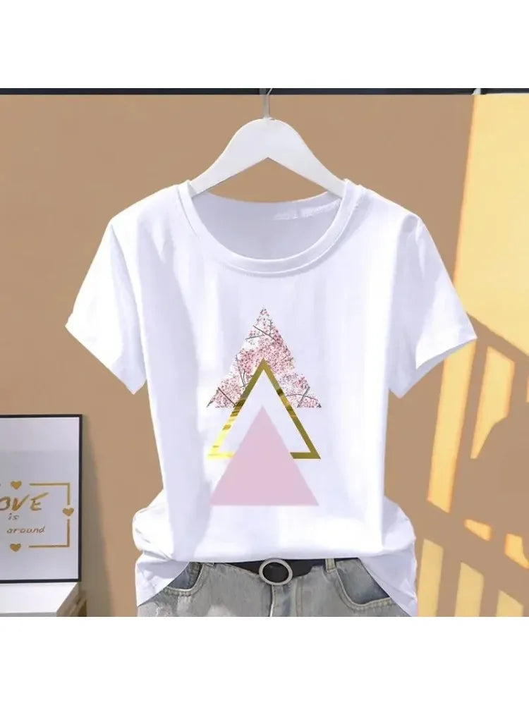 90s Y2k Women Print Floral Sports Fashion Casual Explosive Short Sleeve T-shirt Graphic Tshirts Women Clothes T Shirt