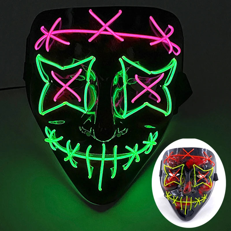 Wireless LED Purge Mask Halloween Horror Party Carnival Cosplay Costume Props Halloween Purge Masks 10 Colors LED Mask Men Women