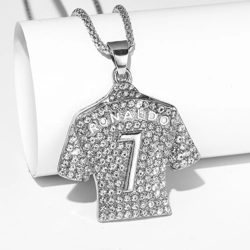 Hip Hop Style Number 7 Jersey Zircon Pendant Alloy Necklace for Men,Ronaldo Commemorative Necklace,World Cup Football Fan Gifts