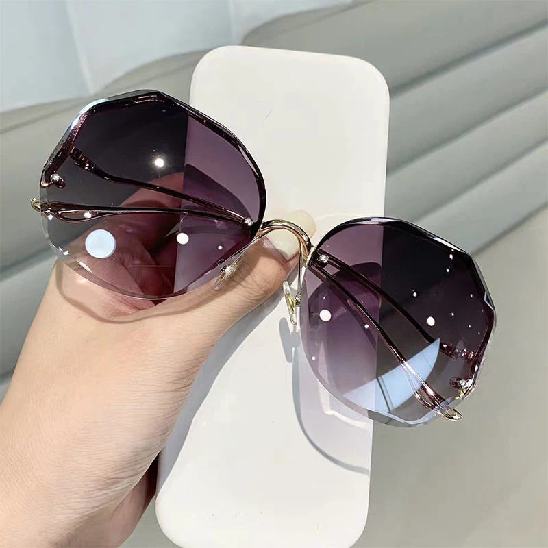 2022 Rimless Sunglasses Women Ocean Water Cut Eyewear Women Men Trimmed Lens Metal Curved Temples Sun Glasses Female UV400