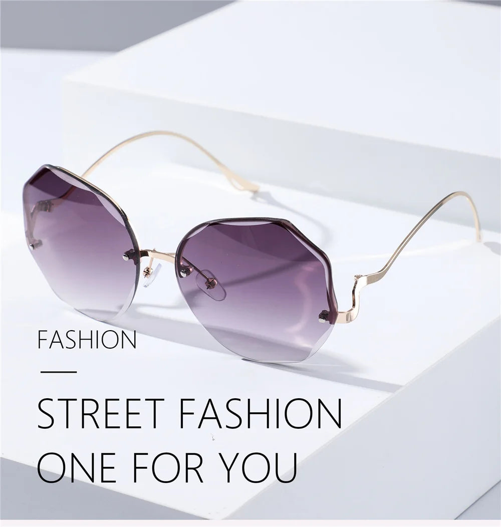 2022 Rimless Sunglasses Women Ocean Water Cut Eyewear Women Men Trimmed Lens Metal Curved Temples Sun Glasses Female UV400