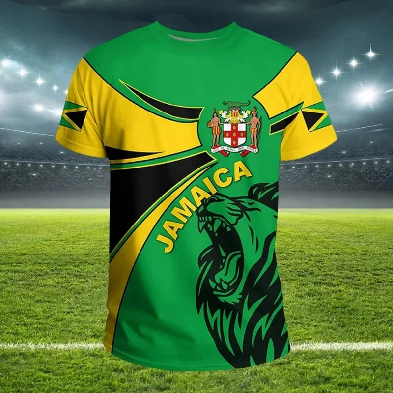 Jamaican Flag 3D Mens T-shirt Football Jersey National Emblem T-shirt Football Team Uniform World Cup Training Suit Running Suit