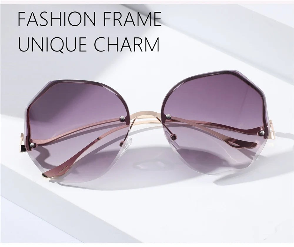 2022 Rimless Sunglasses Women Ocean Water Cut Eyewear Women Men Trimmed Lens Metal Curved Temples Sun Glasses Female UV400