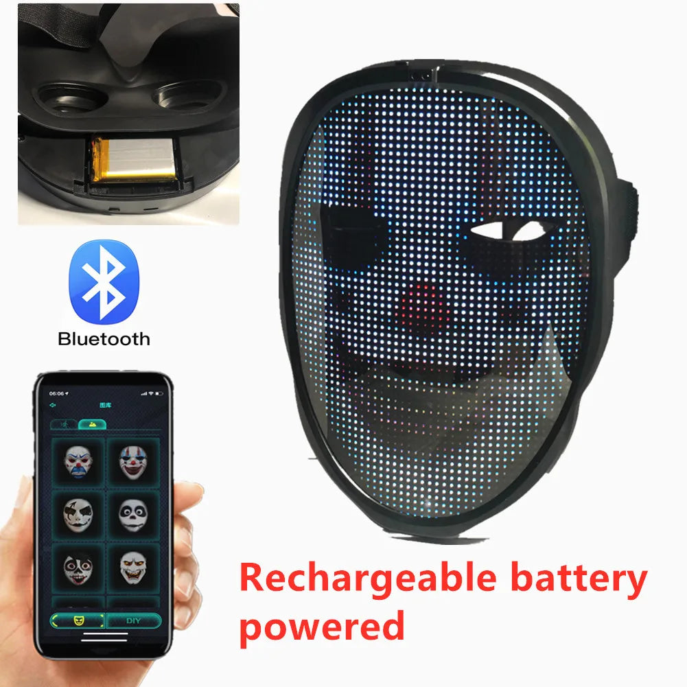 Bluetooth App Controlled LED Mask Gesture Sensor Programmable Light Up Face Changing Cyberpunk Halloween Cosplay Party Rave
