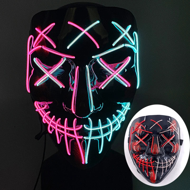 Wireless LED Purge Mask Halloween Horror Party Carnival Cosplay Costume Props Halloween Purge Masks 10 Colors LED Mask Men Women