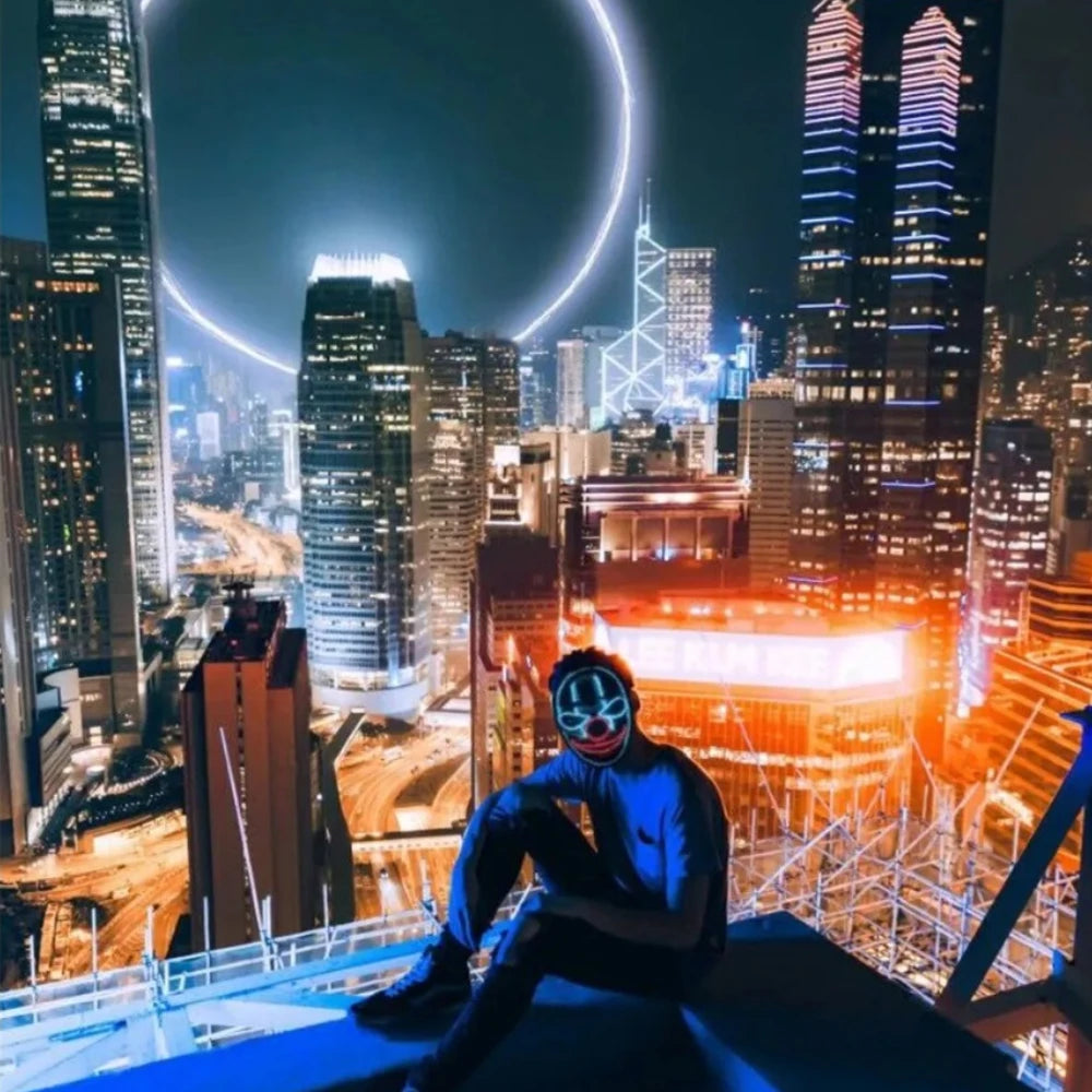 Bluetooth App Controlled LED Mask Gesture Sensor Programmable Light Up Face Changing Cyberpunk Halloween Cosplay Party Rave