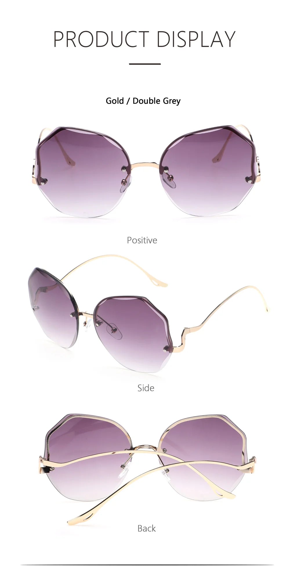 2022 Rimless Sunglasses Women Ocean Water Cut Eyewear Women Men Trimmed Lens Metal Curved Temples Sun Glasses Female UV400