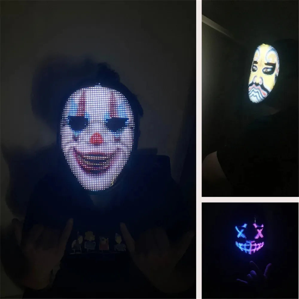 Bluetooth App Controlled LED Mask Gesture Sensor Programmable Light Up Face Changing Cyberpunk Halloween Cosplay Party Rave