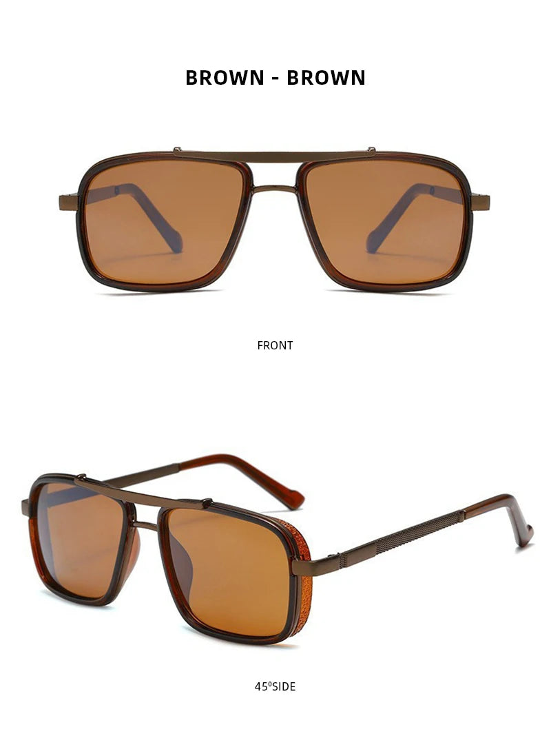 Luxury Rectangle Men's Sunglasses Retro Metal Steam Punk Sun Glasses Male Classic Outdoor Driving Shades Summer Glasses