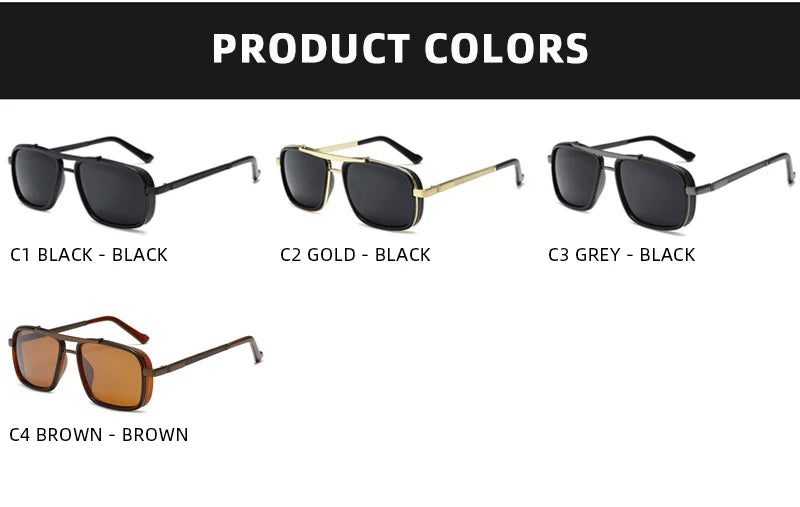 Luxury Rectangle Men's Sunglasses Retro Metal Steam Punk Sun Glasses Male Classic Outdoor Driving Shades Summer Glasses