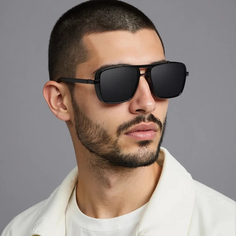 Luxury Rectangle Men's Sunglasses Retro Metal Steam Punk Sun Glasses Male Classic Outdoor Driving Shades Summer Glasses