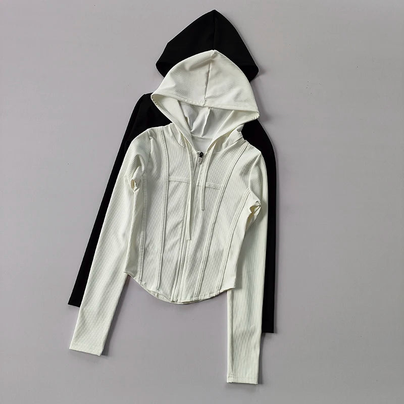 Women's Fitness Coat Hooded Cardigan Tight Quick-dry Sports Jacket Running Training Shirt Yoga Clothes Long Sleeve Sport Jacke