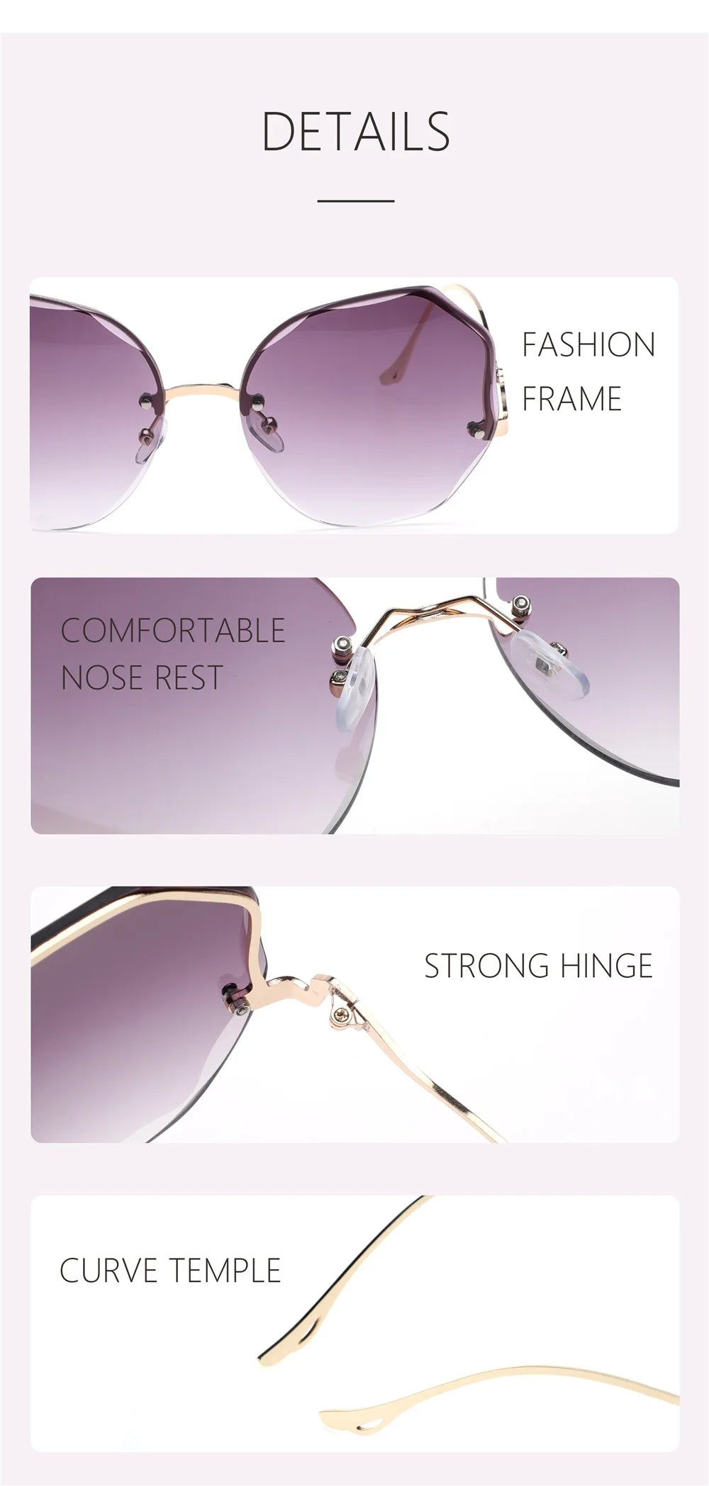 2022 Rimless Sunglasses Women Ocean Water Cut Eyewear Women Men Trimmed Lens Metal Curved Temples Sun Glasses Female UV400