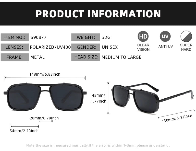 Luxury Rectangle Men's Sunglasses Retro Metal Steam Punk Sun Glasses Male Classic Outdoor Driving Shades Summer Glasses