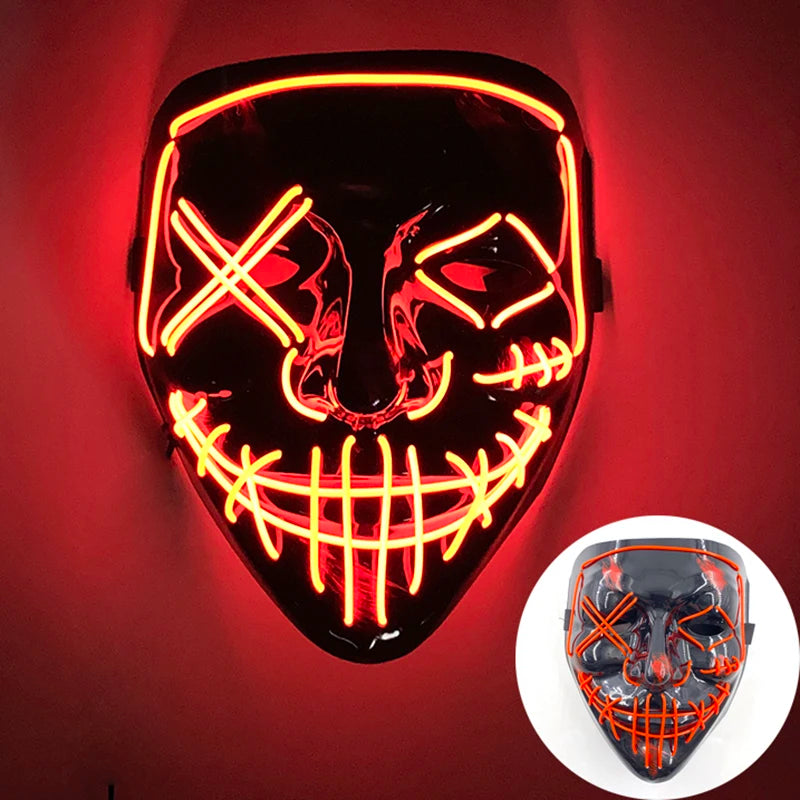 Wireless LED Purge Mask Halloween Horror Party Carnival Cosplay Costume Props Halloween Purge Masks 10 Colors LED Mask Men Women
