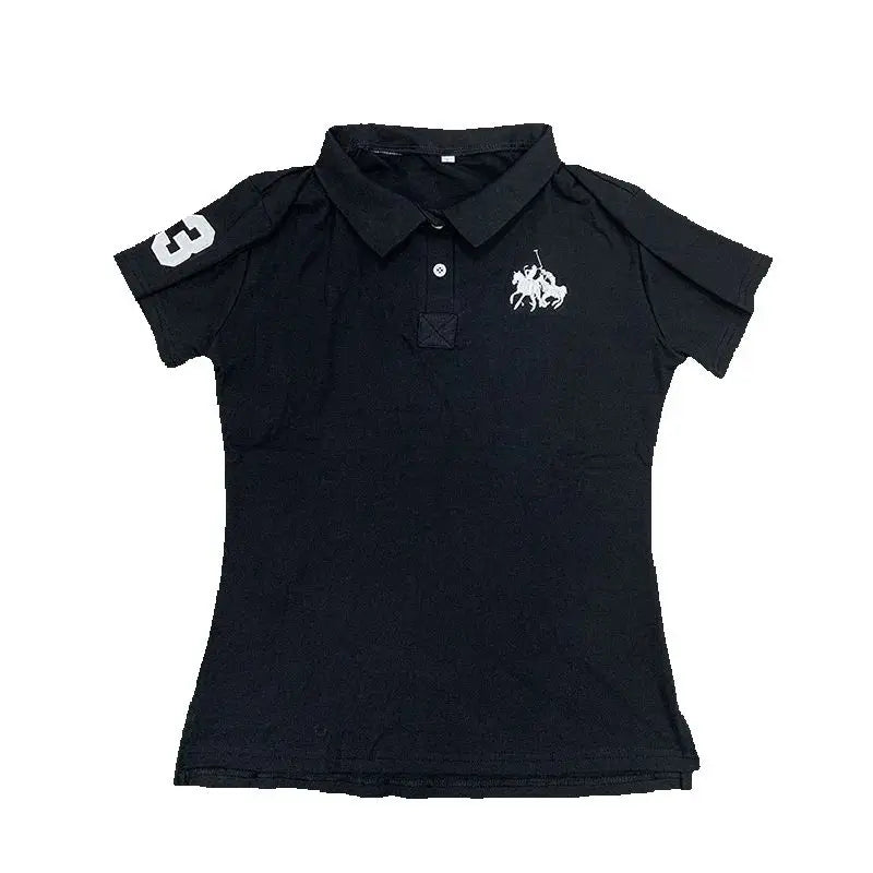 Women's Summer Slim Fit Polo Shirt Short Sleeve Embroidered Pattern Versatile Street Trend Minimalist Top