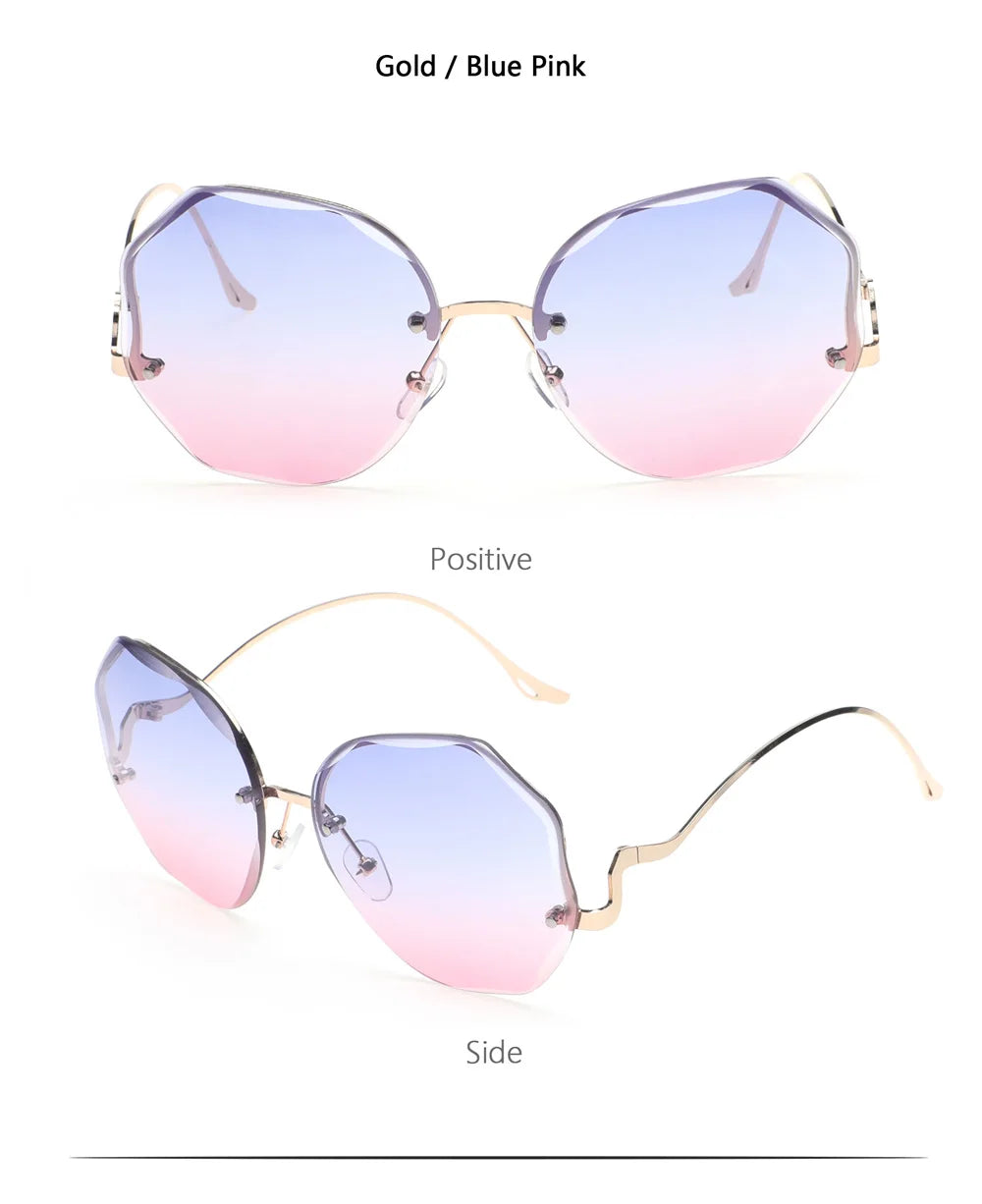 2022 Rimless Sunglasses Women Ocean Water Cut Eyewear Women Men Trimmed Lens Metal Curved Temples Sun Glasses Female UV400