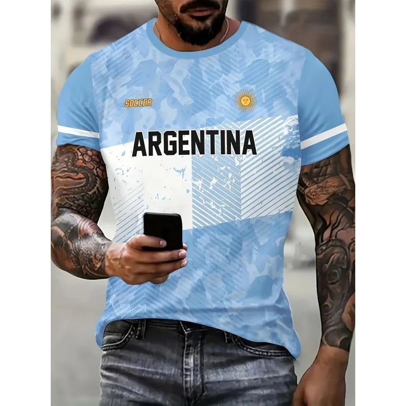 Argentina Flag Jerseys T-Shirt For Men National Emblem 3D Printed Tees Loose O-Neck Tops Sports Uniforms Short Sleeves T Shirts