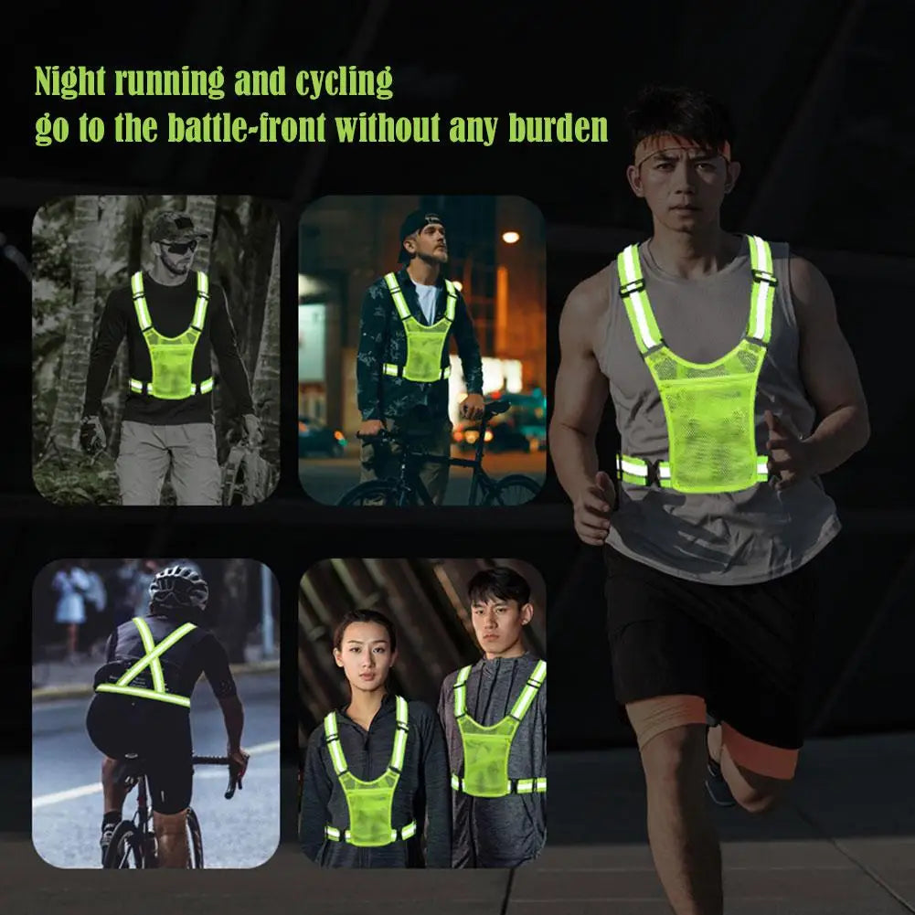 Outdoor Cycling Vests Safety Reflective Vest LED Running Light Adjustable Cycling Vest Night Warning Work Sports Vest