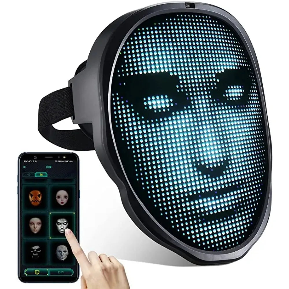 Bluetooth App Controlled LED Mask Gesture Sensor Programmable Light Up Face Changing Cyberpunk Halloween Cosplay Party Rave