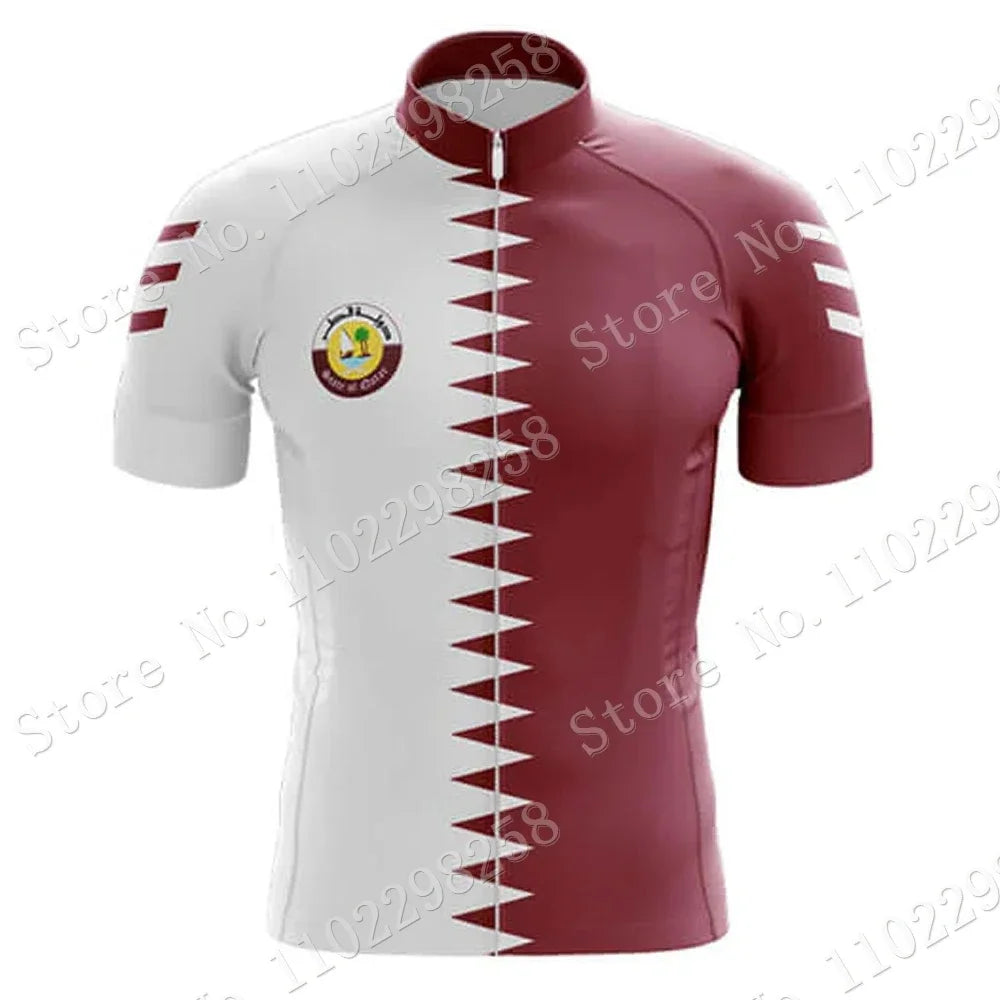 Qatar National Team Cycling Jersey 2023 Set Summer Bicycle Clothing Road Bike Shirts Suit Bicycle Bib Shorts MTB Ropa Maillot