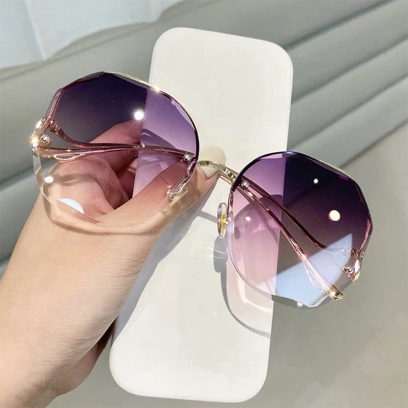 2022 Rimless Sunglasses Women Ocean Water Cut Eyewear Women Men Trimmed Lens Metal Curved Temples Sun Glasses Female UV400
