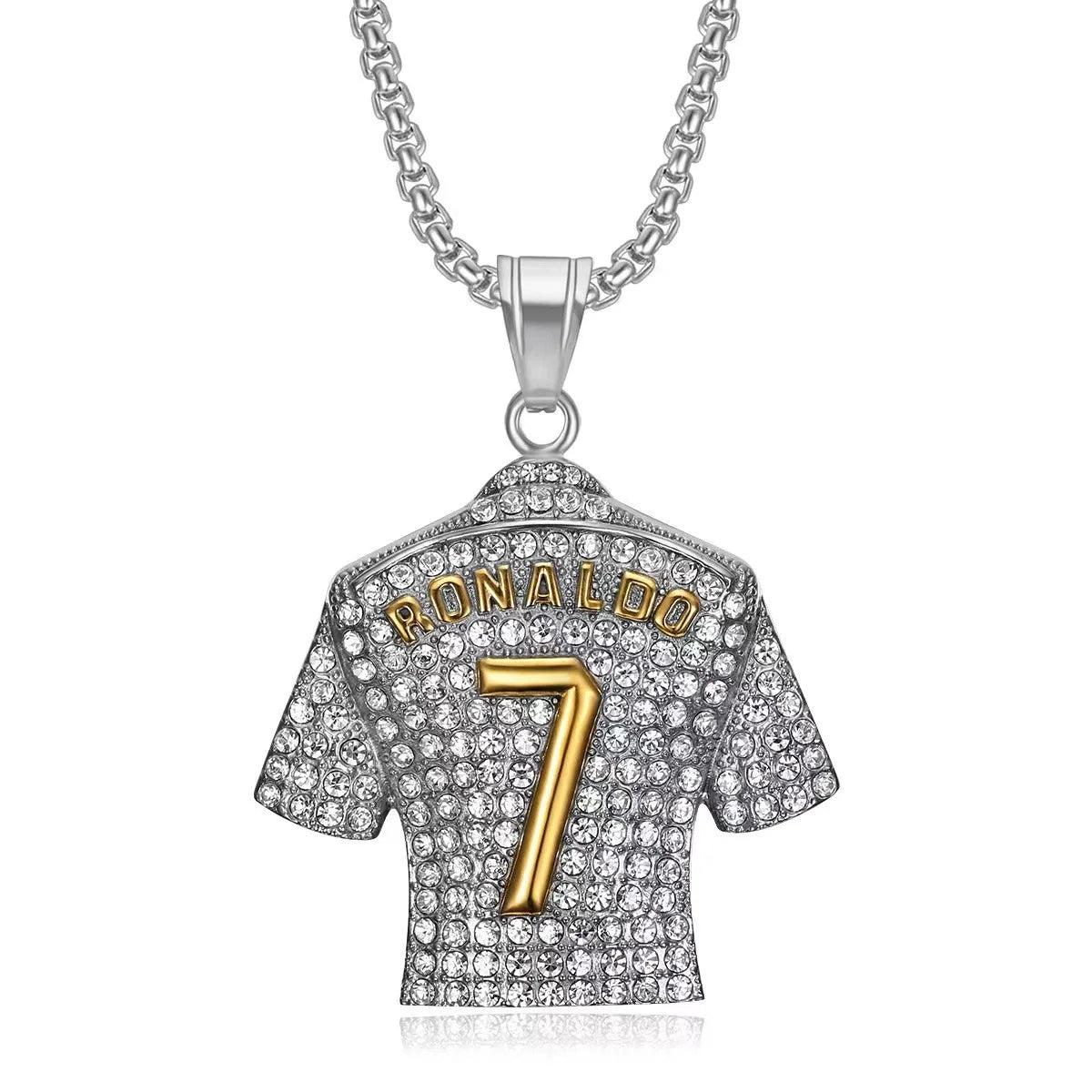 Hip Hop Style Number 7 Jersey Zircon Pendant Alloy Necklace for Men,Ronaldo Commemorative Necklace,World Cup Football Fan Gifts