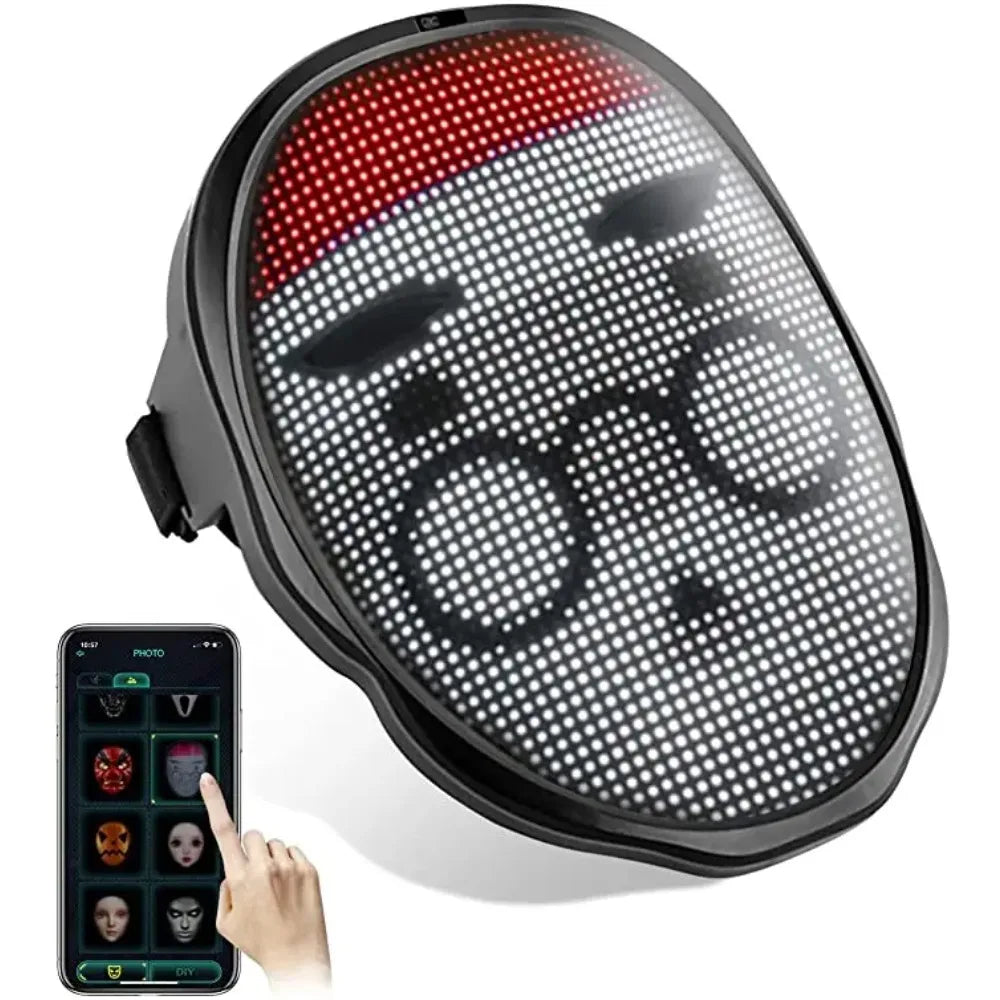 Bluetooth App Controlled LED Mask Gesture Sensor Programmable Light Up Face Changing Cyberpunk Halloween Cosplay Party Rave