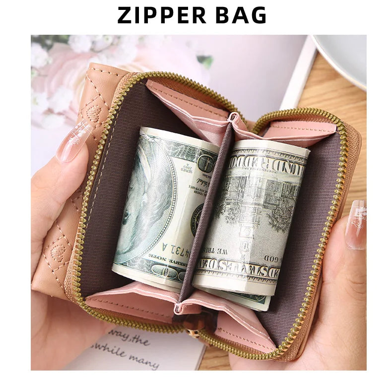 Women's Short Embroidered Love Zero Wallet Zipper Buckle Large Capacity Card Bag Versatile Fashion Simple