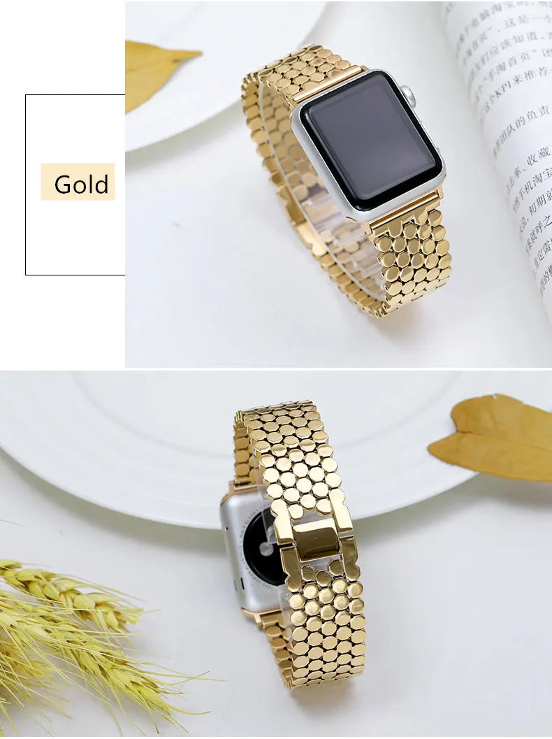 Stainless steel strap for Apple watch band 45mm 44mm 40mm 49mm 41mm Fish-scale Metal Link bracelet iWatch Series 9 8 se ultra 2