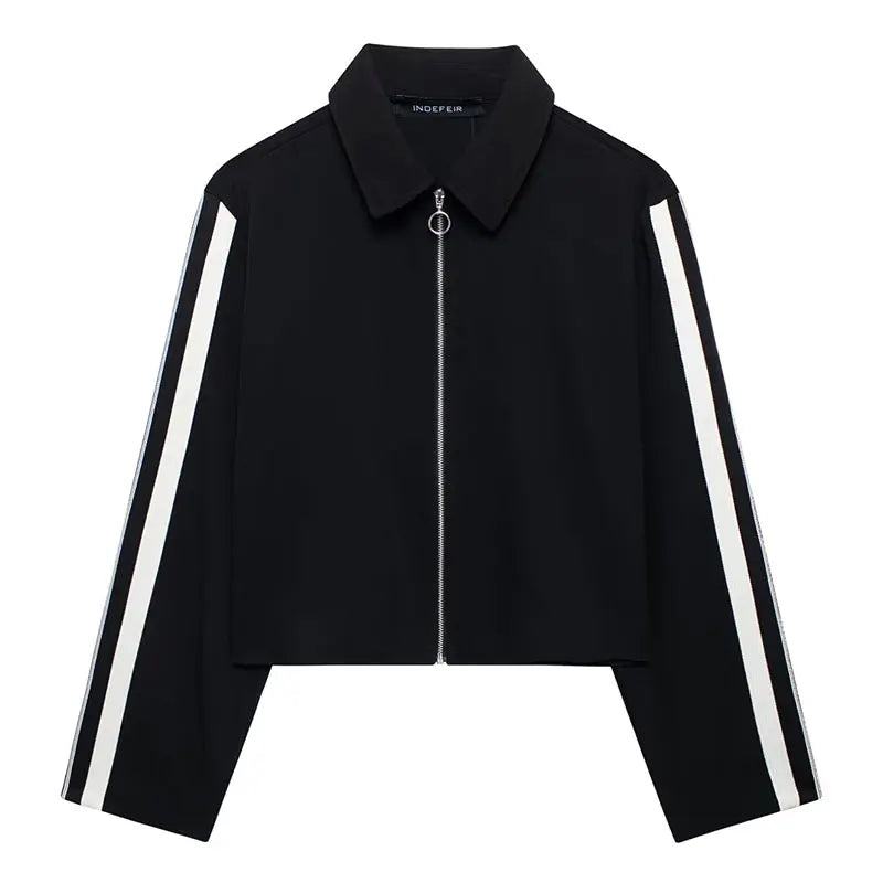 2024 New Women Casual Black Trousers Suits Sports Short Jacket + Female Vinatge Black White Patchwork Baggy Pants Street