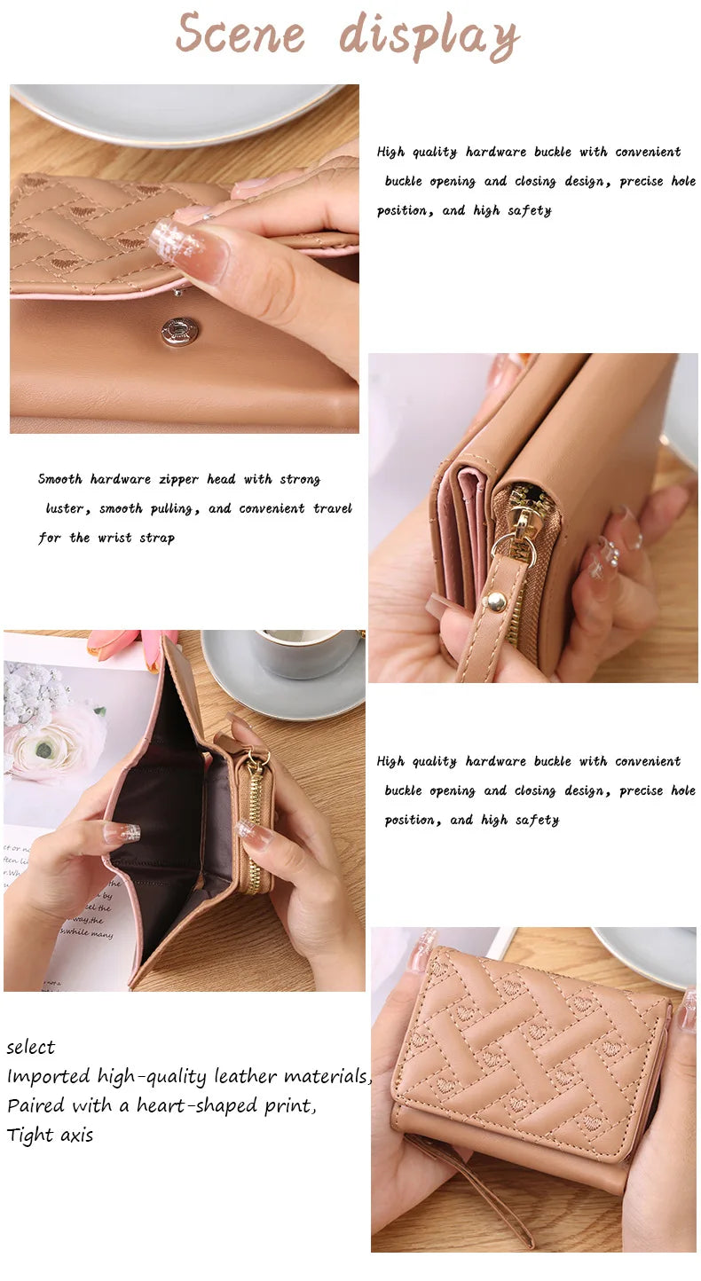 Women's Short Embroidered Love Zero Wallet Zipper Buckle Large Capacity Card Bag Versatile Fashion Simple