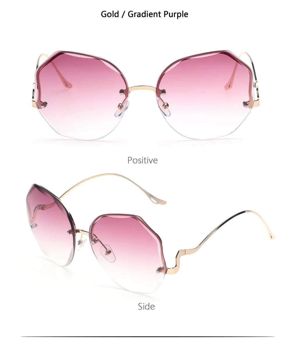 2022 Rimless Sunglasses Women Ocean Water Cut Eyewear Women Men Trimmed Lens Metal Curved Temples Sun Glasses Female UV400