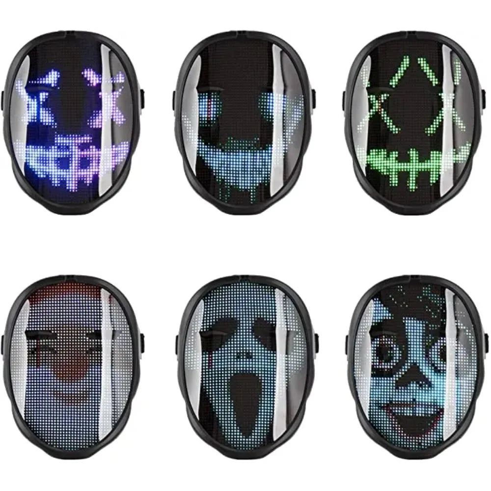Bluetooth App Controlled LED Mask Gesture Sensor Programmable Light Up Face Changing Cyberpunk Halloween Cosplay Party Rave