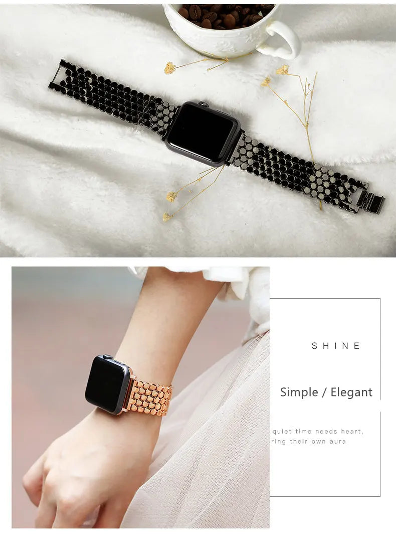 Stainless steel strap for Apple watch band 45mm 44mm 40mm 49mm 41mm Fish-scale Metal Link bracelet iWatch Series 9 8 se ultra 2