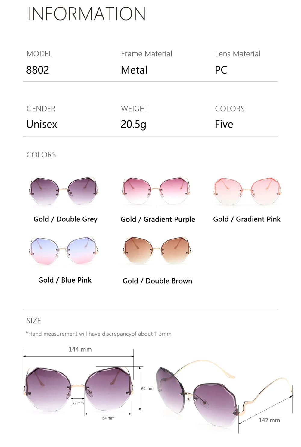 2022 Rimless Sunglasses Women Ocean Water Cut Eyewear Women Men Trimmed Lens Metal Curved Temples Sun Glasses Female UV400