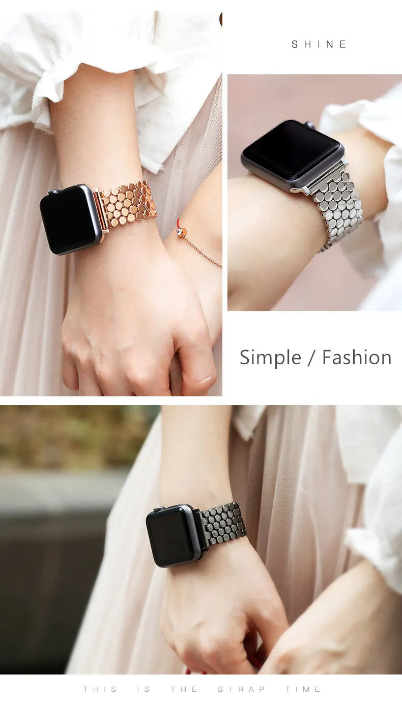 Stainless steel strap for Apple watch band 45mm 44mm 40mm 49mm 41mm Fish-scale Metal Link bracelet iWatch Series 9 8 se ultra 2