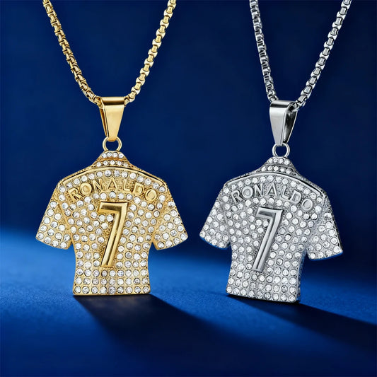 Hip Hop Style Number 7 Jersey Zircon Pendant Alloy Necklace for Men,Ronaldo Commemorative Necklace,World Cup Football Fan Gifts