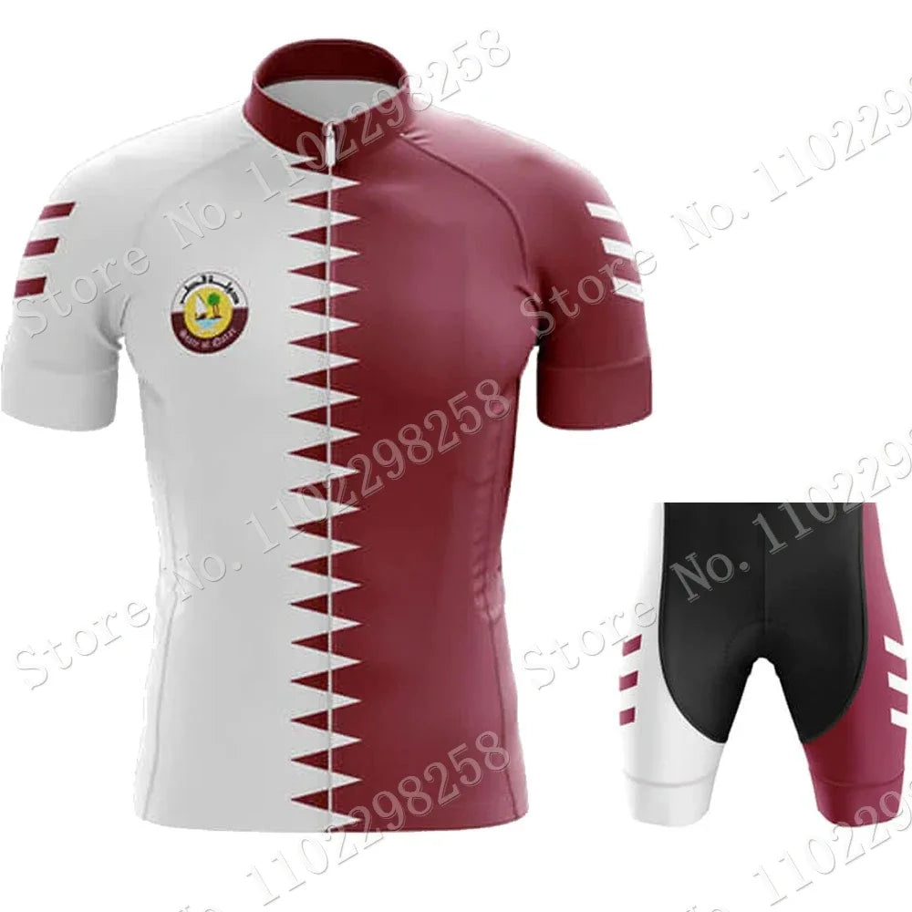 Qatar National Team Cycling Jersey 2023 Set Summer Bicycle Clothing  Road Bike Shirts Suit Bicycle Bib Shorts MTB Ropa Maillot