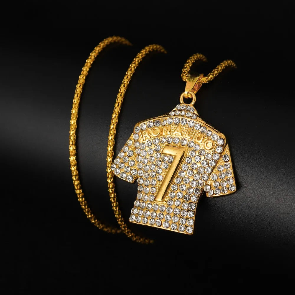 Hip Hop Style Number 7 Jersey Zircon Pendant Alloy Necklace for Men,Ronaldo Commemorative Necklace,World Cup Football Fan Gifts
