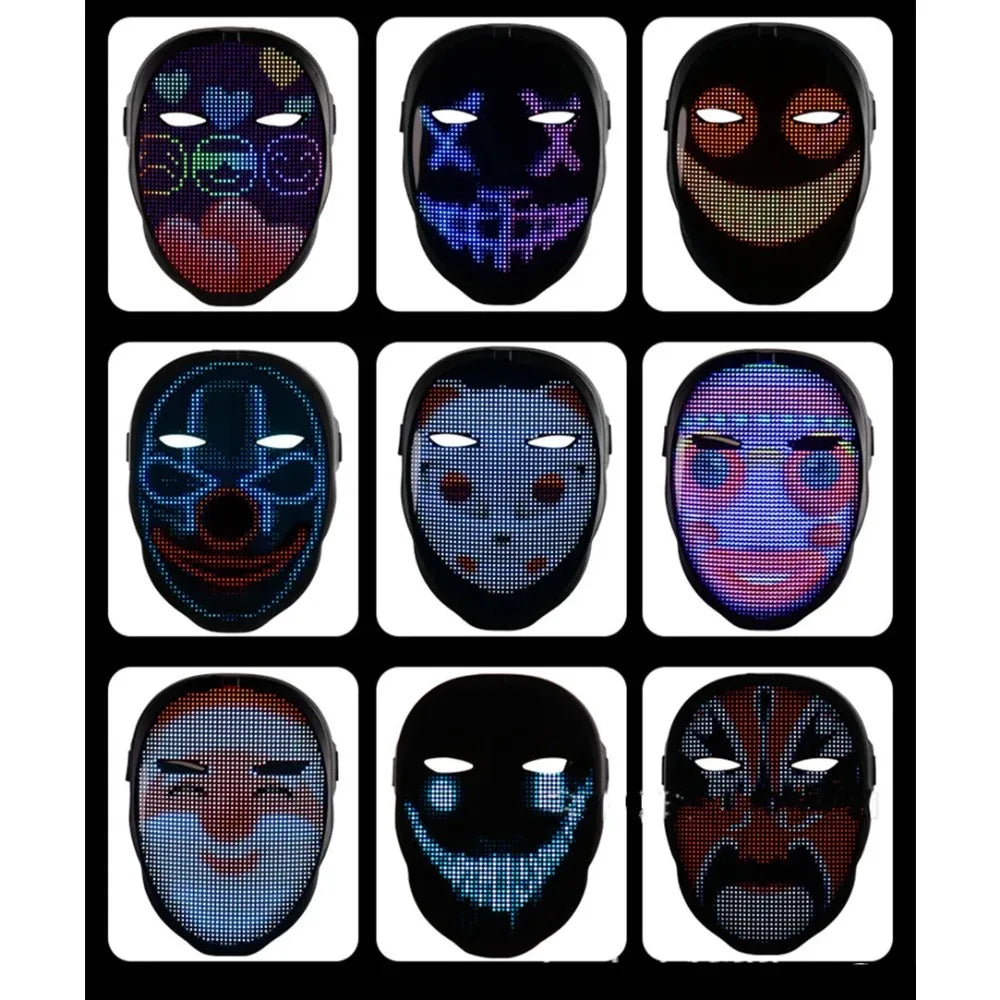 Bluetooth App Controlled LED Mask Gesture Sensor Programmable Light Up Face Changing Cyberpunk Halloween Cosplay Party Rave