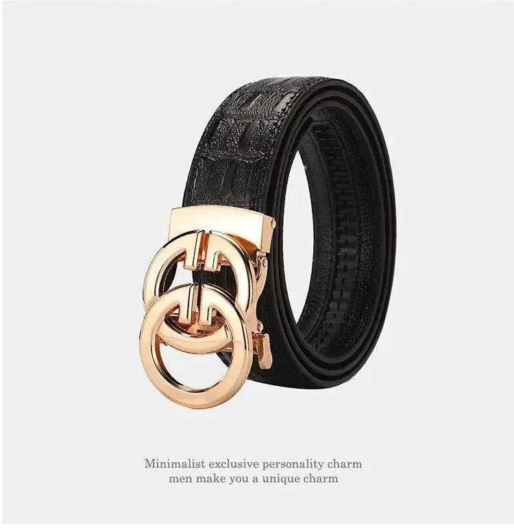 High Quality Genuine Leather Belt For Men's Luxury Automatic Metal Alloy Buckle Men's Waist Belt