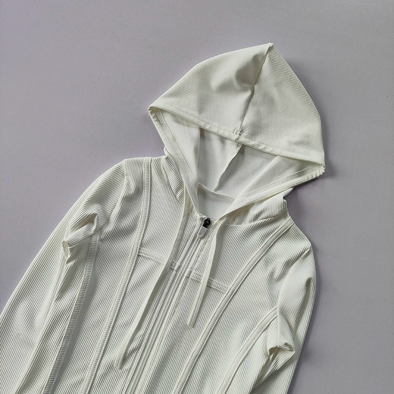 Women's Fitness Coat Hooded Cardigan Tight Quick-dry Sports Jacket Running Training Shirt Yoga Clothes Long Sleeve Sport Jacke