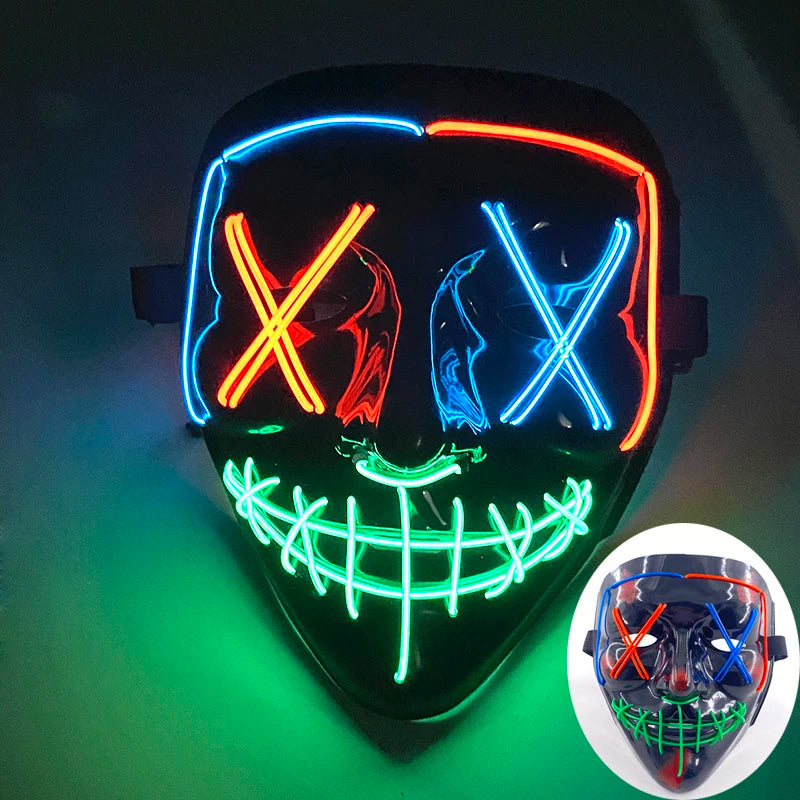 Wireless LED Purge Mask Halloween Horror Party Carnival Cosplay Costume Props Halloween Purge Masks 10 Colors LED Mask Men Women