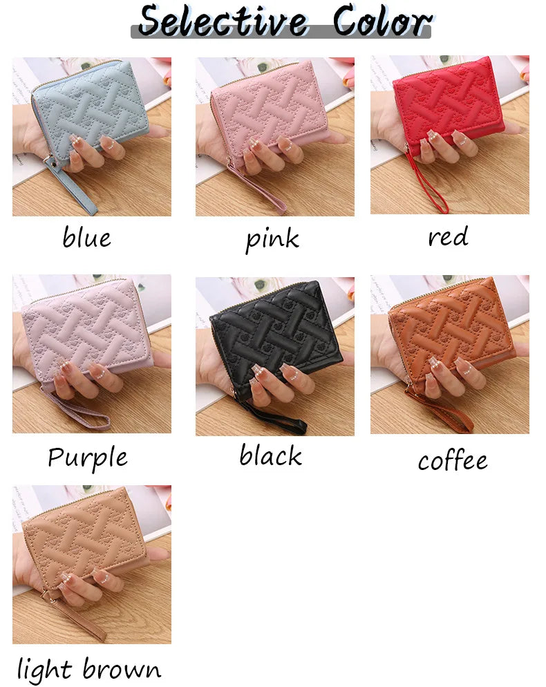 Women's Short Embroidered Love Zero Wallet Zipper Buckle Large Capacity Card Bag Versatile Fashion Simple