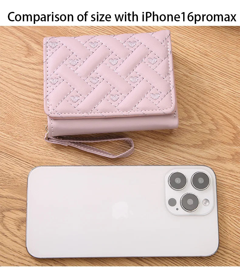 Women's Short Embroidered Love Zero Wallet Zipper Buckle Large Capacity Card Bag Versatile Fashion Simple