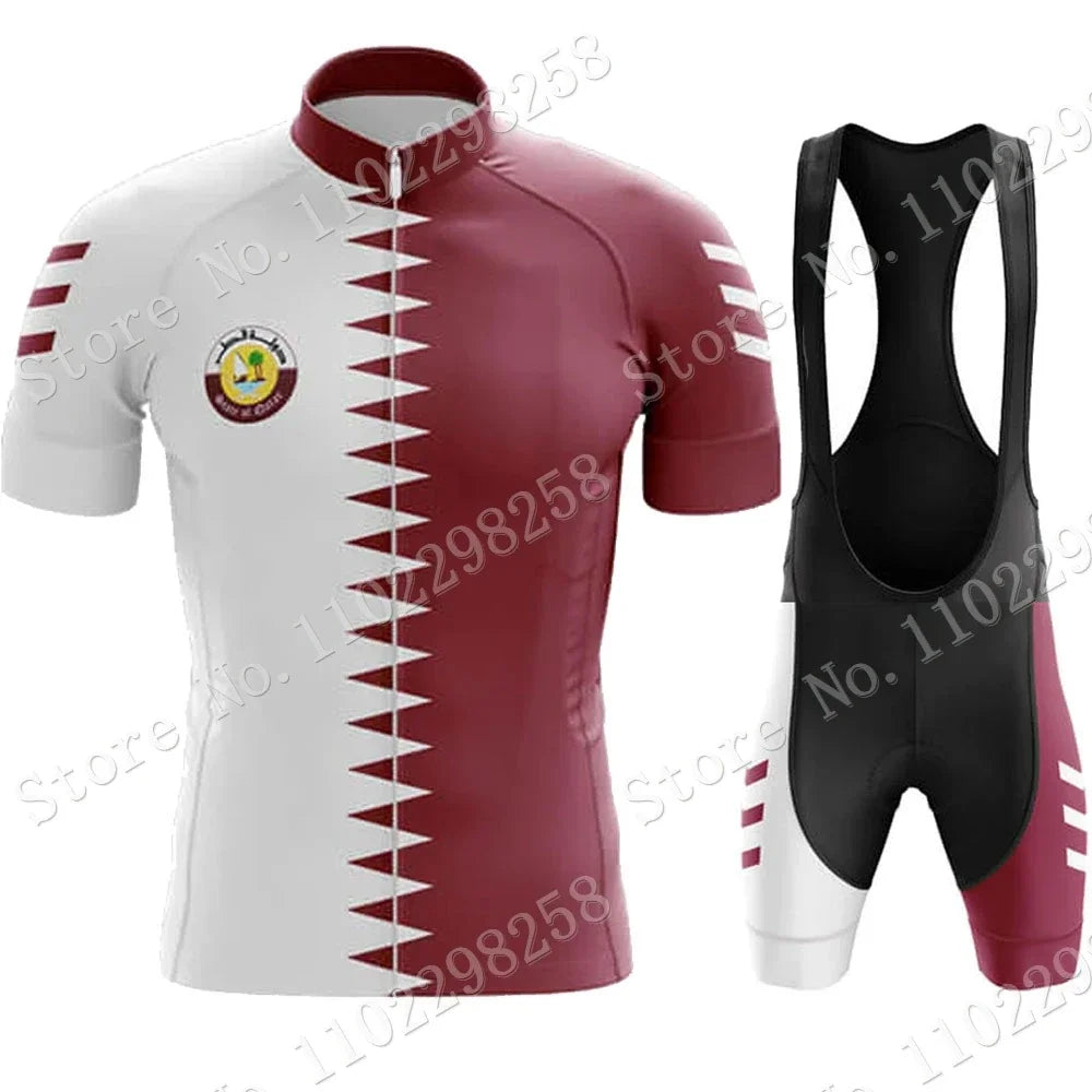 Qatar National Team Cycling Jersey 2023 Set Summer Bicycle Clothing  Road Bike Shirts Suit Bicycle Bib Shorts MTB Ropa Maillot