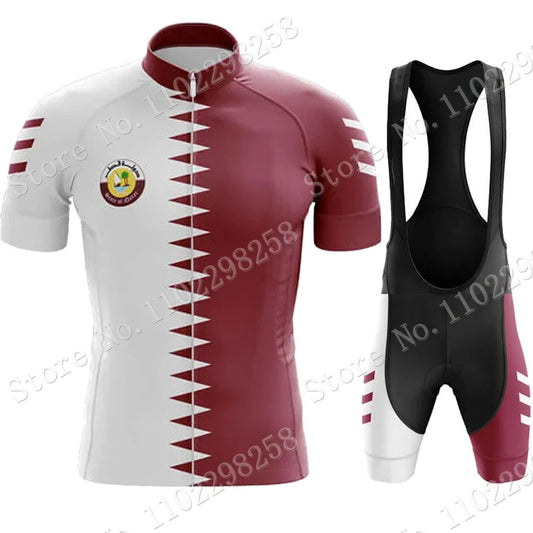 Qatar National Team Cycling Jersey 2023 Set Summer Bicycle Clothing  Road Bike Shirts Suit Bicycle Bib Shorts MTB Ropa Maillot